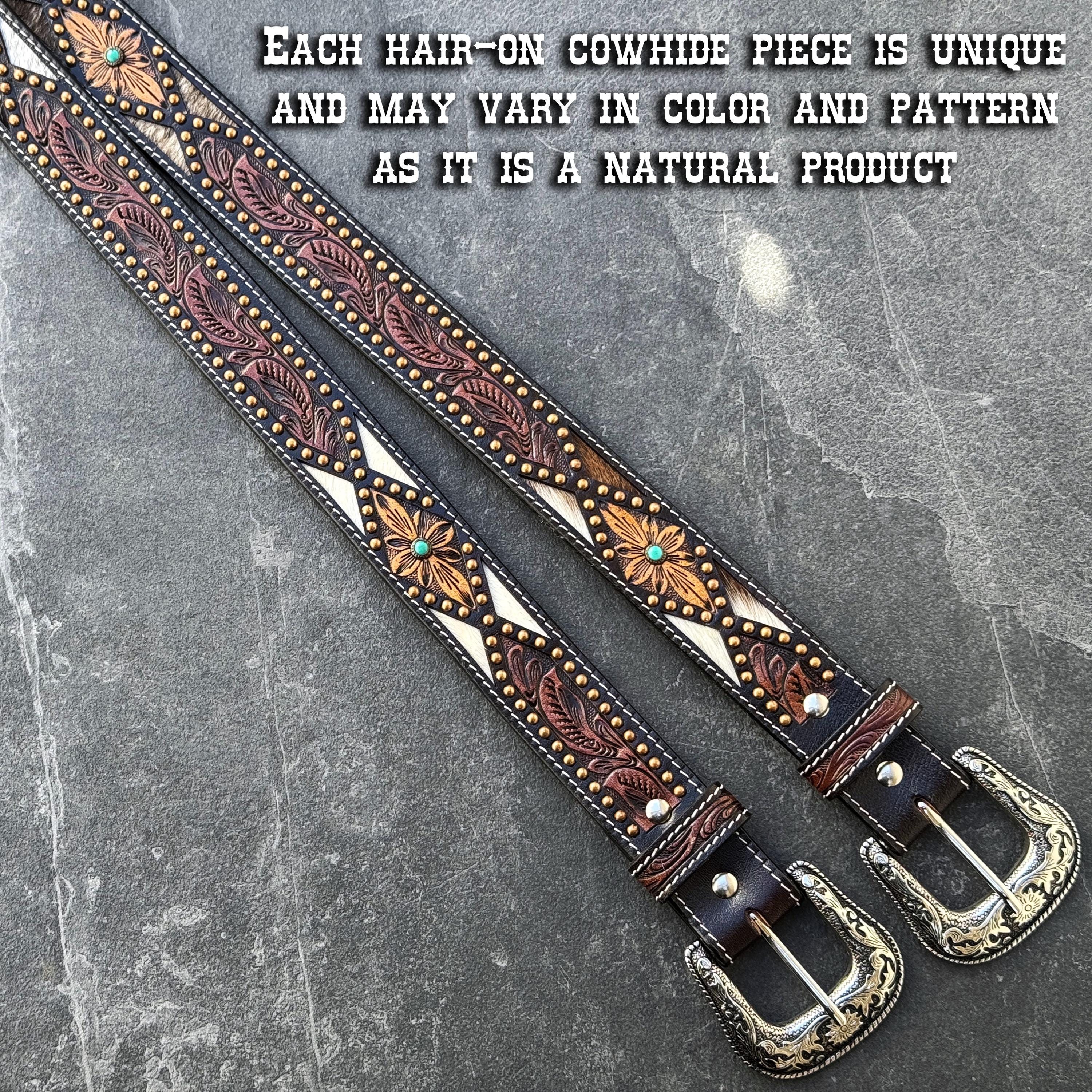 Cowhide Leather Belt for Men Women Genuine Real Hair-on  display picture 2