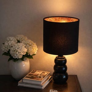 Handmade Black Table Lamp with Marbled Inner Shade, Modern Sculptural Lamp, Artisan Home Decor, Unique Ambient Lighting with metal neck