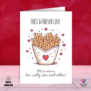 Biglietto di San Valentino con patatine fritte divertenti stampabili, biglietto d'amore stampabile divertente, biglietto digitale per San Valentino, biglietto 5x7, busta stampabile