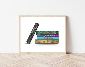 Custom Book Spine Art, Book Art, Personalized Bookshelf Art, Book Stack Digital Print, Gift for Reader, Book Tower Painting, Teacher Gift