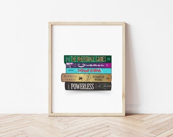 Custom Book Spine Art, Book Art, Personalized Bookshelf Art, Book Stack Digital Print, Gift for Reader, Book Tower Painting, Book Lover Gift