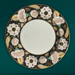 Ridgways “Beaufort” Plate – Antique English Ironstone – Floral Border with Black & Gold – Early 1900s – Hanley Staffordshire