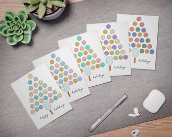 Pickleball Christmas Tree Cards | Funny Sports Holiday Greetings (5 Pack)