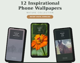 12 Inspirational Phone Wallpapers, Nature Lock Screen Bundle, Motivational Quotes, iPhone Android Digital Download