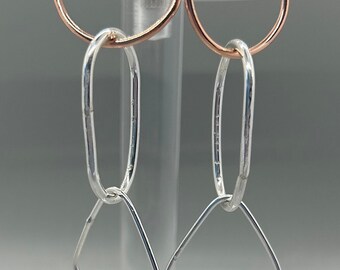 Copper and Sterling Silver Geometric Dangle Earrings for Pierced Ears