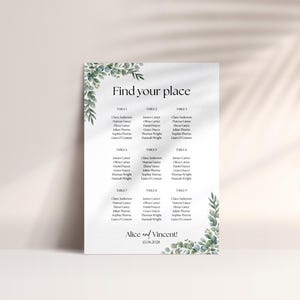 Eucalyptus Wedding Seating Chart Template | Editable in Canva | A1 Printable Seating Plan | Instant Download