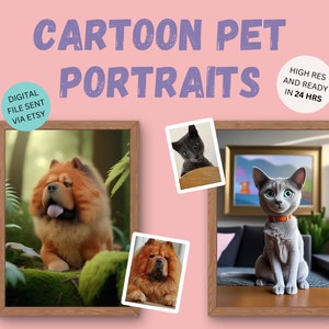Cartoon Cat Portrait, Custom Pet Portrait, Cartoon Pet Portrait, Personalized Portrait Pet, Digital Download, Personal Gift Pet