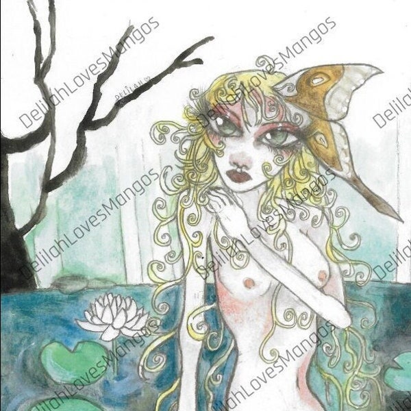 Girl in a pond Original art print