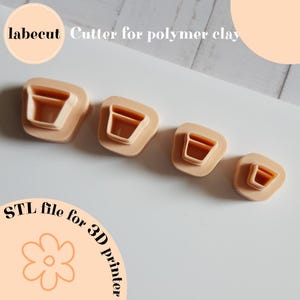 May include: Four beige polymer clay cutters in a flower pot shape. The cutters are in different sizes, with the text "labecut Cutter for polymer clay" and "STL file for 3D printer" in the image.