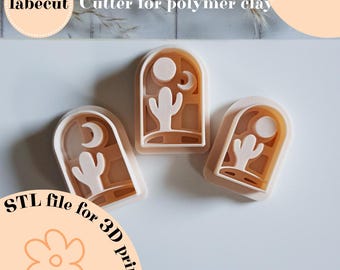 STL Day Night Cactus cutter set | digital file for 3D printer | polymer clay cutter