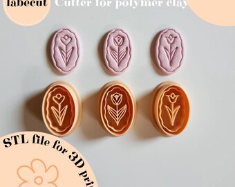 STL Oval Tulip Floral cutters | digital file for 3D printer | polymer clay cutter