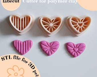 STL Striped wide heart cutters | digital file for 3D printer | polymer clay cutter