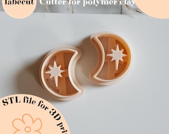 STL North Star Moon cutter | digital file for 3D printer | polymer clay cutter
