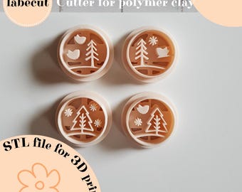Winter Tree Clay Cutter STL | Circle Bird, Snowflake Design (Digital File)