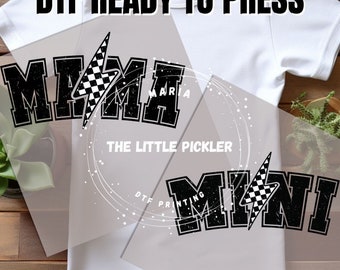 Ready to Press Retro Mama and Mini DTF, Mama Mini Bulk Letter Transfer, Matching DTF, Lightening Bolt, Heat press, Free Commercial Use