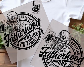 Ready to press Surviving Fatherhood One Beer at a Time DTF Transfer, Funny Dad Shirt, Funny Quote DTF, Vibrant Transfer, High Resolution