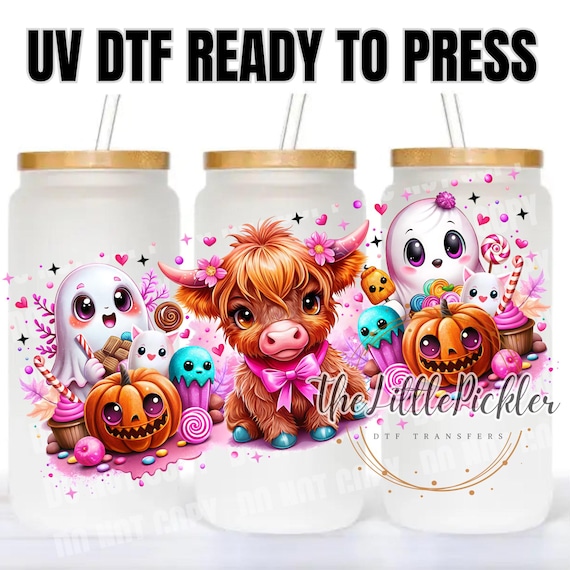 Ready to Apply Fall Highland Cow UV dtf Transfer, 16oz UV DTF Wrap, Ready to Apply Cup Wrap, No Heat Needed,Permanent Adhesive,Waterproof
