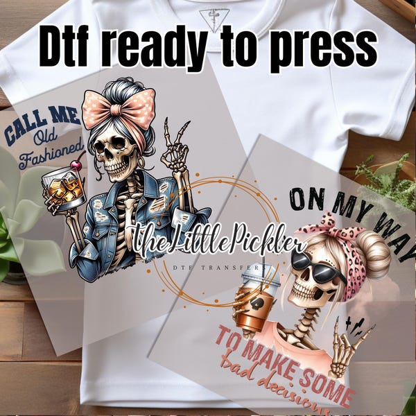 Ready to press Skeleton girls DTF Transfer,Skeleton Shirt, Spring/Summer/All year Vibrant Transfer,Mental Health,Heat press, High Resolution