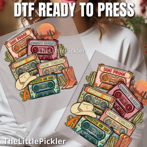 Ready to Press Country Music Cassette Tapes DTF Transfer, Direct to Film, Country Concert,Vibrant Transfer, Heat press, High Resolution