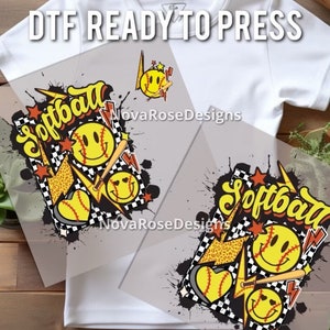 Ready to press Softball Set DTF, Softball Transfer, Sport Shirt, Game Sweater, Softball Splatter Yellow Softball DTF,Heat press,Girl Mom DTF
