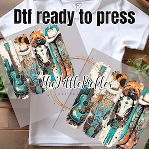 Ready to press Western turquoise DTF Transfer, Wild and free Transfer, Cowgirl guitar Vibrant Transfer, Western girl, Heat press