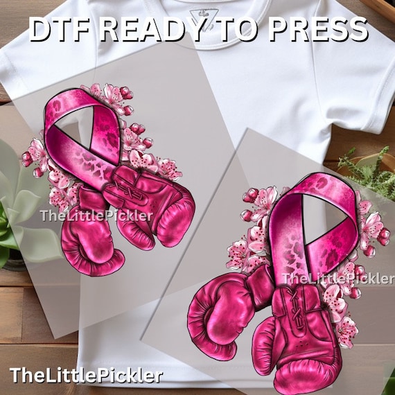 Ready to press Pink Breast Cancer DTF Transfer, Pink Boxing Gloves for Shirt, Flower Print, Heat press, Pink Ribbon dtf,Heat Press