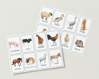 Flashcards Farm Animals | Toy Sorting Cards Animals | Montessori I German - DIGITAL FILE| Language learning cards| Montessori language basket