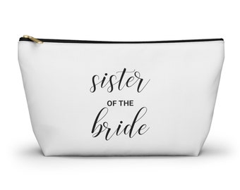 Sac de maquillage sœur de la mariée, cadeau pour sœur, pochette de voyage avec fond en T, cadeau de douche nuptiale, cadeau pour sœur, cadeau de tribu de mariée, demoiselle d'honneur