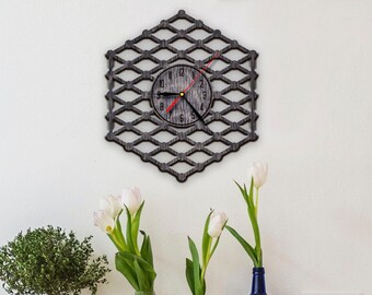 Wooden Clock Geometric Print Engraved Wall Clock Geometry Ornament Handmade Clock Geometry's Gift Large Wall Clock Custom Wood Clock Gift