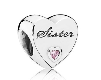 Pandora Sister Sterling Silver Heart Charm Pink Trending Family Charms Unique Gifts for Sisters Celebrate Your Bond with Love Jewellery, UK
