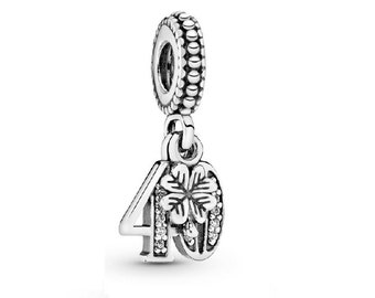 Pandora 40th Celebration Dangle Charm  Special Rhinestone Dangle Bracelet Charms for Women's Birthday & Anniversary Gifts