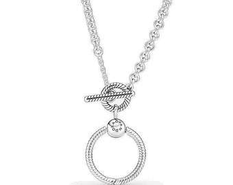 Pandora Silver Moments O Pendant T-bar Necklace Effortless Charm Styling: T-Bar Pendant  50cm Chain, Loved for Dangle Charms or Pendants, UK