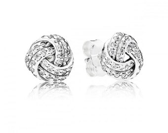 Pandora Silver Knots Stud Earrings Sparkling Knot Earrings for Women Curved Design, ALE Marked, Affordable Item For Women's Popular Now
