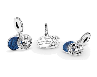 Pandora Moon & Blue Sky Dangle Charm Celestial Friendship Handcrafted S925 Double-Sided Pendants with Blue Enamel Unique Fortune Jewellery