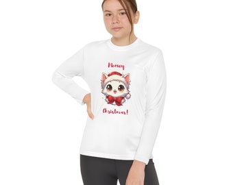 Lindo gatito de Navidad camisa de manga larga