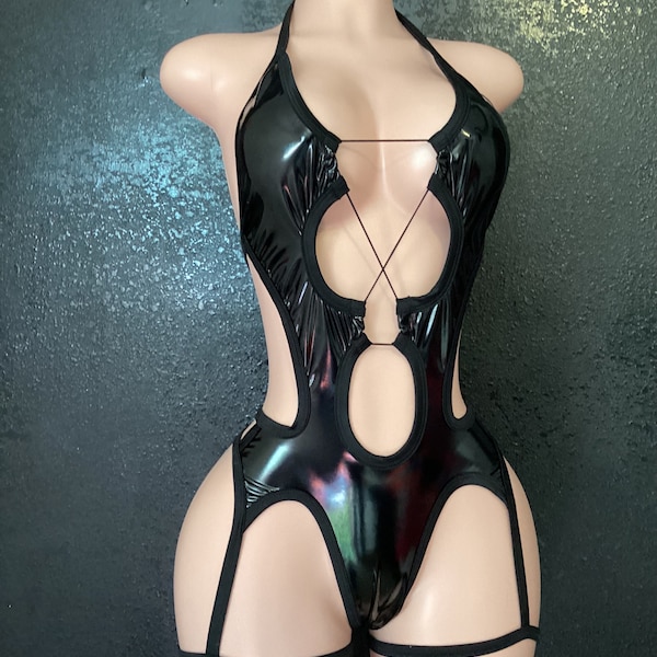 exotic dancewear thong one piece vinyl garter stripper rave outfit