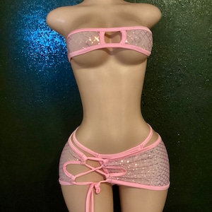 sequin micro skirt set mesh exotic dancewear stripper outfit rave