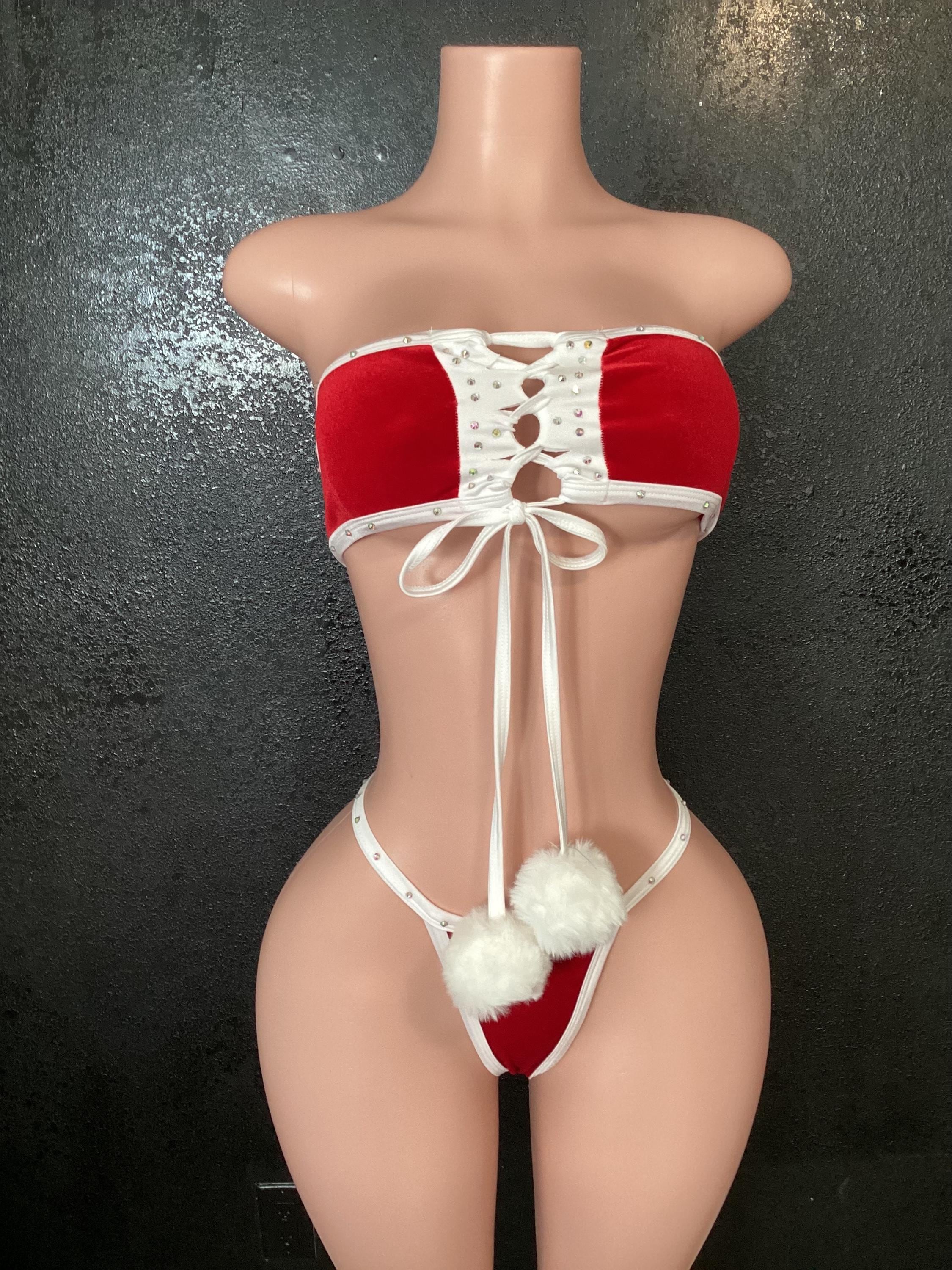 hot sexy see through lingerie Women's Sexy Red Christmas Lingerie Bodysuit With Fur Trim – Lotus Corner