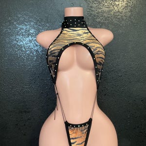 exotic dancewear sling one piece tigress spandex  stripper
