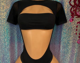 Cut out thong romper exotic dancewear stripper outfit rave bodysuit