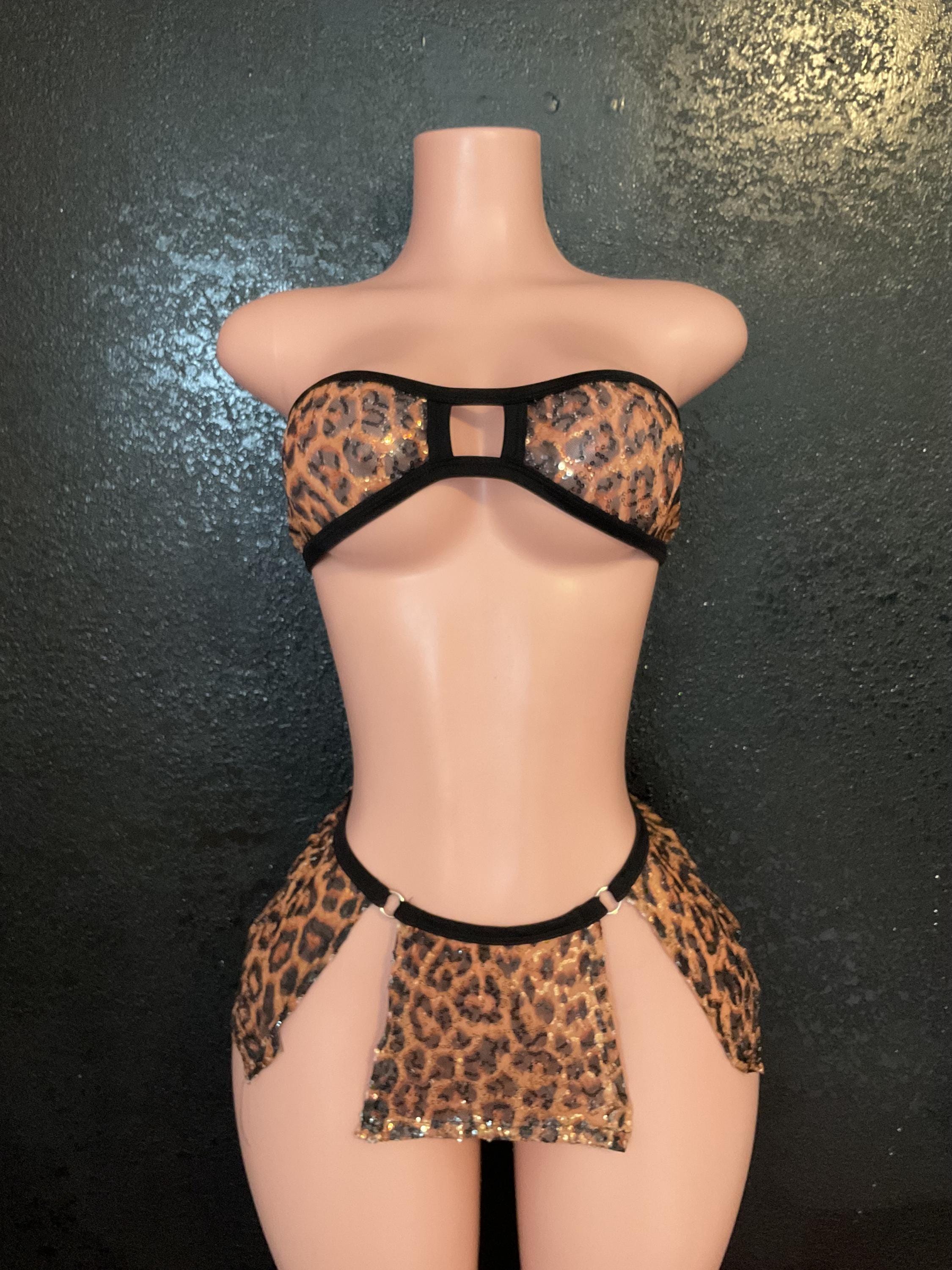 Sequin mesh skirt set exotic dancewear stripper outfit