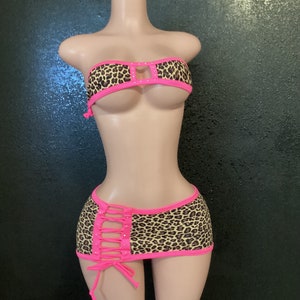 exotic dancewear mini skirt set leopard print stripper fits rave