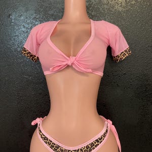exotic dancewear stripper outfit mesh leopard print thong