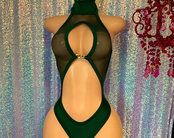 Thong one piece exotic dancewear stripper outfit rave sheer