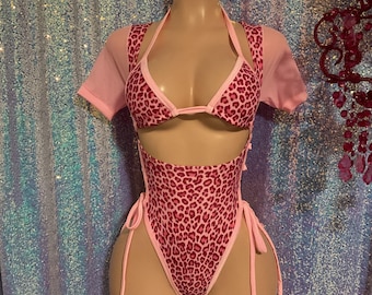 Pink leopard cut out romper
