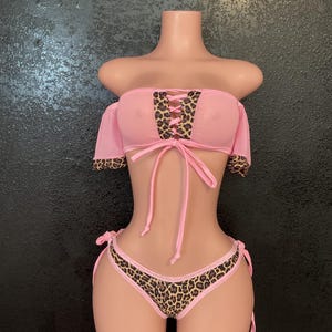 exotic dancewear leopard print thong set stripper outfit