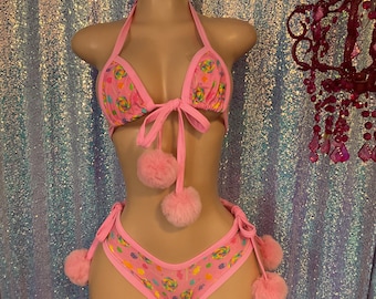 Pom Pom candy cheeky booty shorts or thong exotic dancewear rave outfit stripper kawaii