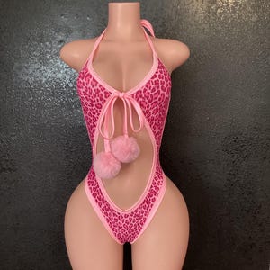 pink leopard thong back one piece exotic dancewear stripper outfit