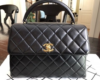 Borsa Chanel Pelle di agnello trapuntata nera Kelly piccola