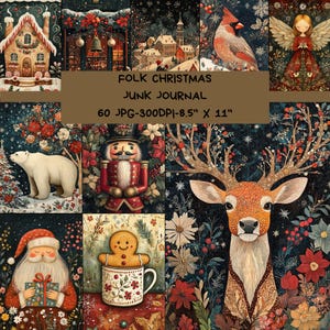 Journal indésirable de Noël, Téléchargement numérique, Papier de Scrapbooking, Journal de Pacotille Folk, Artisanat en papier, Père Noël